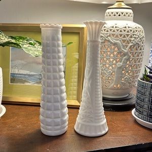 Anchor Hocking & E.O. Brody Milk Glass Bud Vases Set of 2